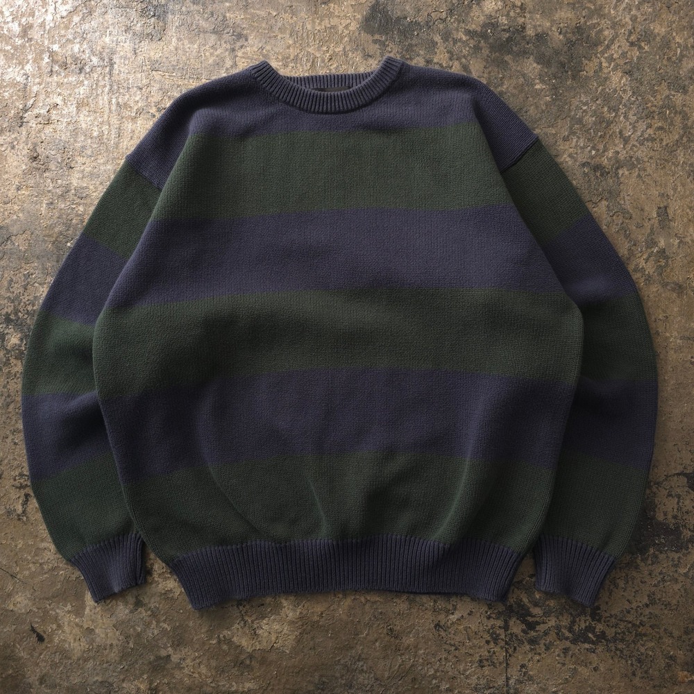 Vintage 90s Croft & Barrow Navy Blue Green Striped Sweater XLT